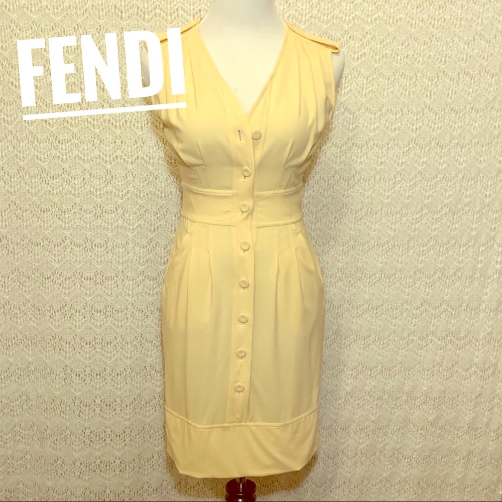 FENDI yellow button up summer dress with pockets